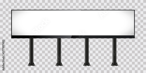 A 3Ds Street mock-up design with three collumns, steal mock-up signboard on transparency background. Empty 3d screen for advertising banners mockup