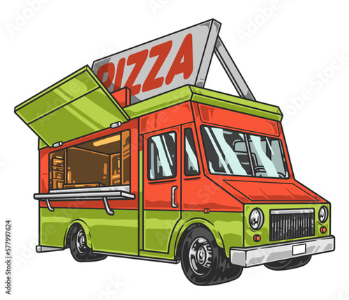Pizza restaurant truck sticker colorful