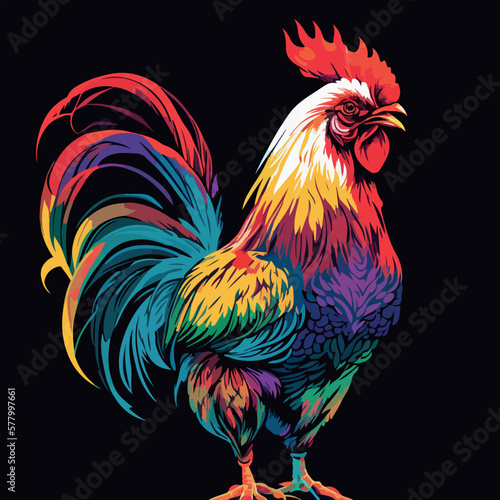 Colorful Rooster pop art style vector illustration