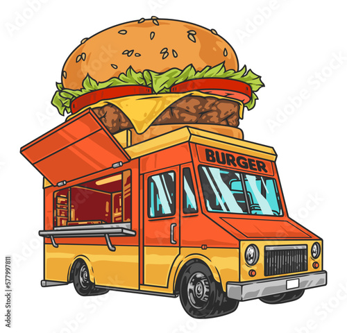Burger delivery truck sticker colorful