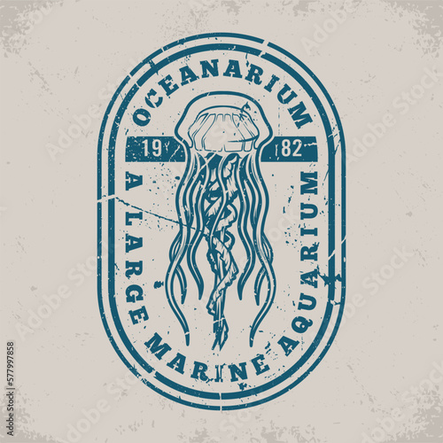 Marine oceanarium monochrome vintage label