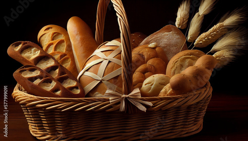 A basket of fresh artisan breads generated by AI photo