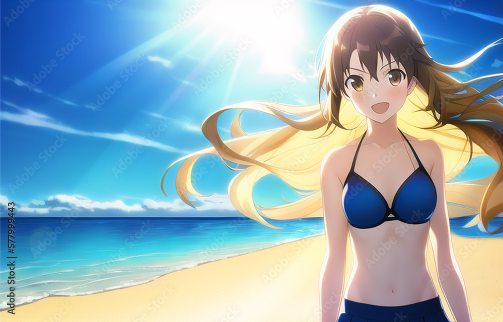 海岸で笑うビキニの少女 海岸で笑うビキニの少女
