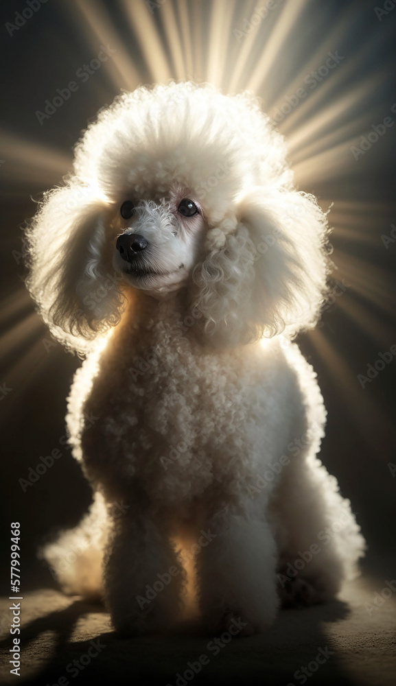 Portrait of a white poodle. Beautiful pet and family photos, wallpaper, poster created with help of generative ai. Portrait of a white poodle. Beautiful pet and family photos, wallpaper, poster created with help of generative ai.