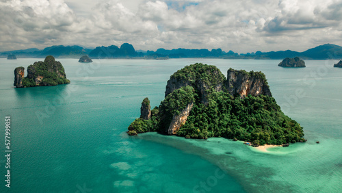 Aerial drone photo of tiny beautiful island in Thailand