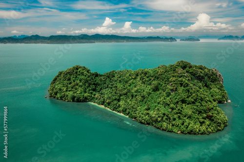 Aerial drone photo of tiny beautiful island in Thailand