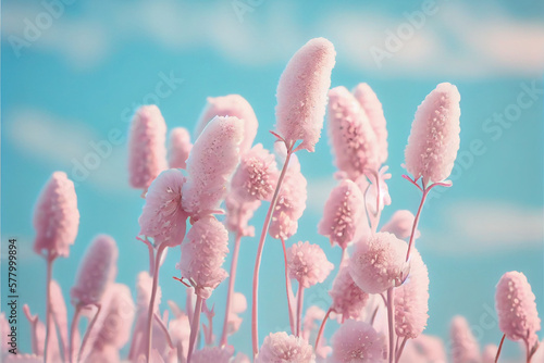 Pale pink pampas grass over sky . AI Generated