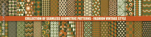 Collection of vector seamless colorful patterns - vintage design. Trendy retro backgrounds, fashion style 60 - 70s. Simple unusual creative prints.