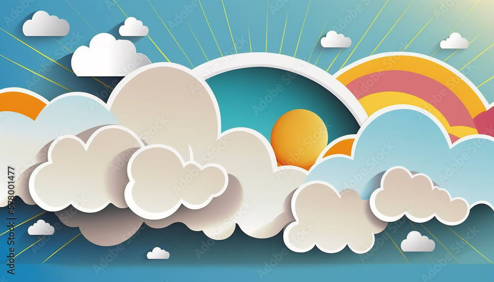 Greeting page banner with clouds and sun 