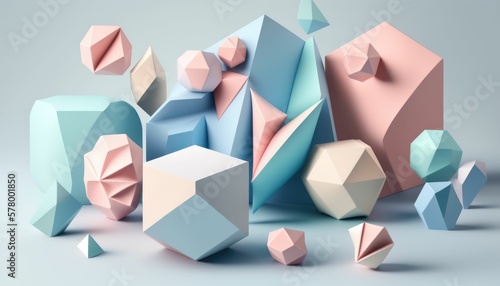 abstract background with triangles cubes pink blue generative AI