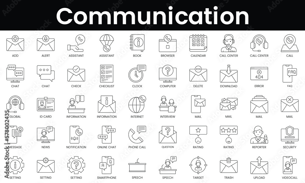 Set of outline communication icons. Minimalist thin linear web icon set. vector illustration.
