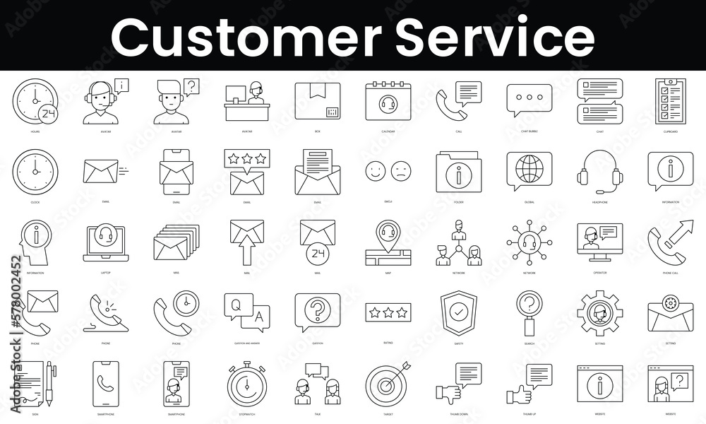 Set of outline customer service icons. Minimalist thin linear web icon set. vector illustration.