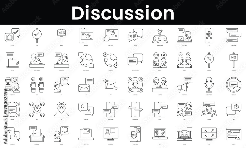 Set of outline discussion icons. Minimalist thin linear web icon set. vector illustration.