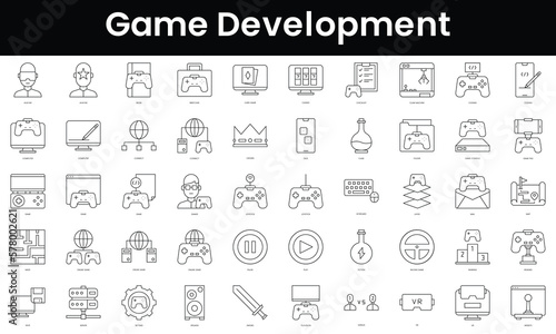 Set of outline game development icons. Minimalist thin linear web icon set. vector illustration.