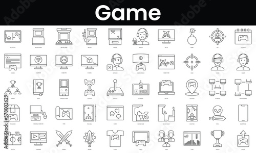 Set of outline game icons. Minimalist thin linear web icon set. vector illustration.