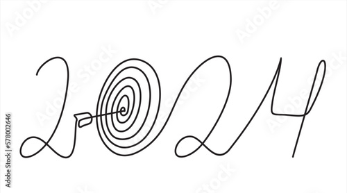 Continuous one line drawing of 2024 New Year target and goals with symbol of 2024. target for new year 2024 concept.