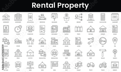 Set of outline rental property icons. Minimalist thin linear web icon set. vector illustration.