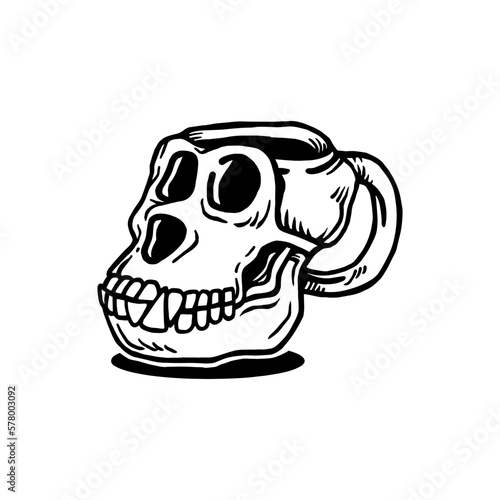 Ape skull mug. Skull of Ape. Gorilla skull vector icon illustration for T-shirt  Realistic animal ape skulls. Animal skull printable high resolution