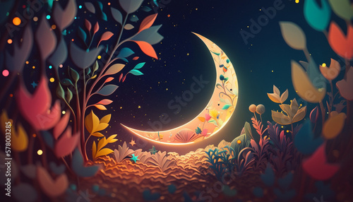 Crescent moon islamic colorful background for ramadan greetings