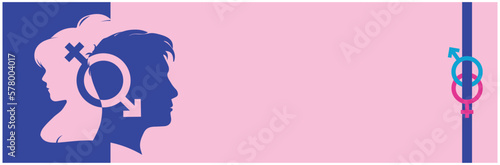 Banner design for gender equality. equity parity men and women sign, Rights gender equality symbol. Discrimination, vector illustration.