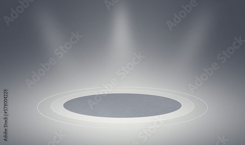 Modern Empty Light Gray Studio Background to showcase Products with Disc shape Floor Mat. Best Use for Montage Product Display Photoshoot (ID: 578004228)