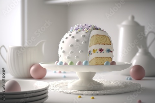 Delicious Easter cake on a white background. easter.spring. generative AI photo