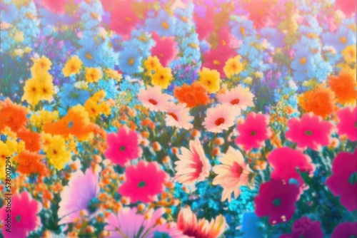 Fantasy beautiful flowers background. Generative AI illustration