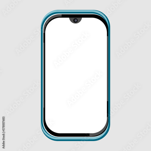 Illustration of Blue Color simple Smartphone having Blank Screen with Selfie Camera, Isolated on a White Background.