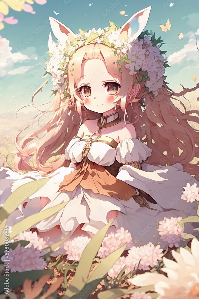Cute Anime Girl - Kawaii Waifu. Generative AI. Stock Illustration