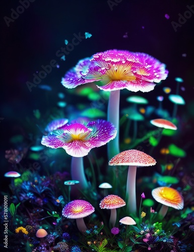psychedelic mushrooms and flowers,