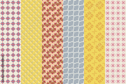 Seamless set of pattern. Geometric ornament. Digital paper, textile print. Vector art background.