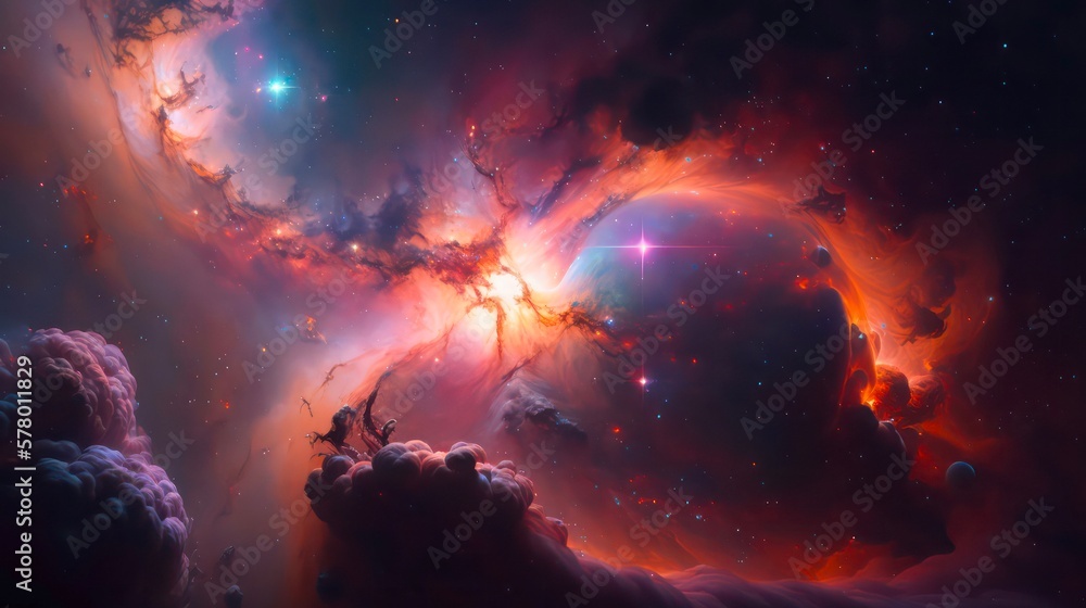 Fototapeta premium Abstract space background. Galaxies, nebula and stars in space. Generative AI art.