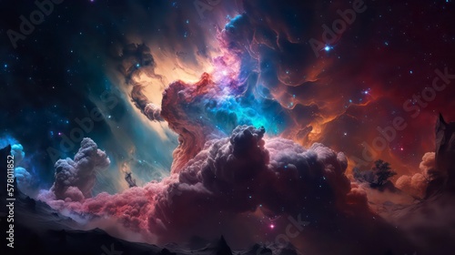 Abstract space background. Galaxies, nebula and stars in space. Generative AI art.