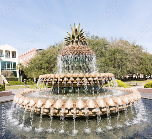 Pineapple Fountain, Charleston Riverfront Park, Charleston, South Carolina. No people.