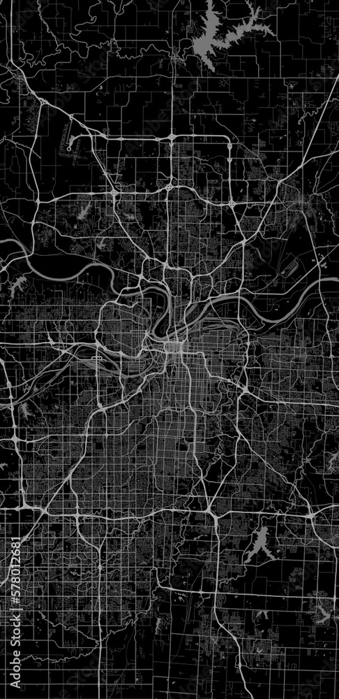 Kansas city map black and white abstract