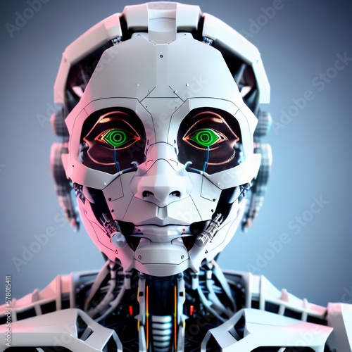 robot portrait, futuristic android, cyborg, science and technology, artificial intelligence