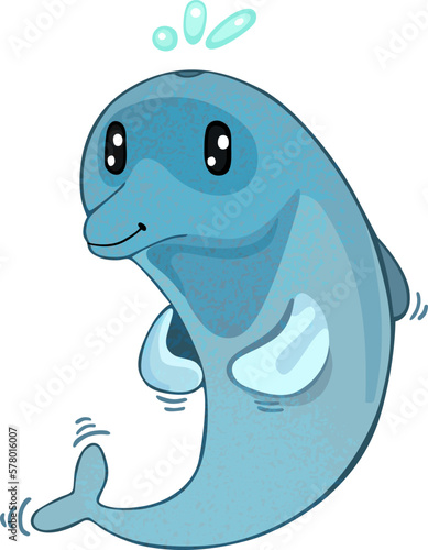 Fotografia Cute Cartoon Dolphin Vector Illustration, Animal Mascot Character