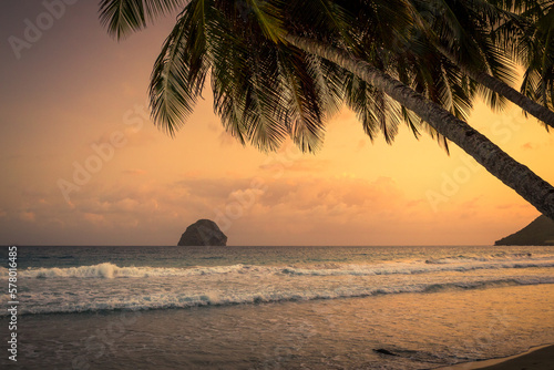 beautiful sunset on a beach with palm trees