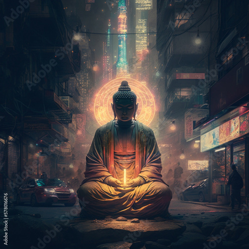 Gautama buddha  peace wisdom meditating  enlighted asia position illustration photo