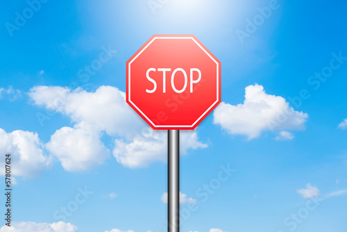 Blue sky and white cloud soft. Icon stop sign with sky background