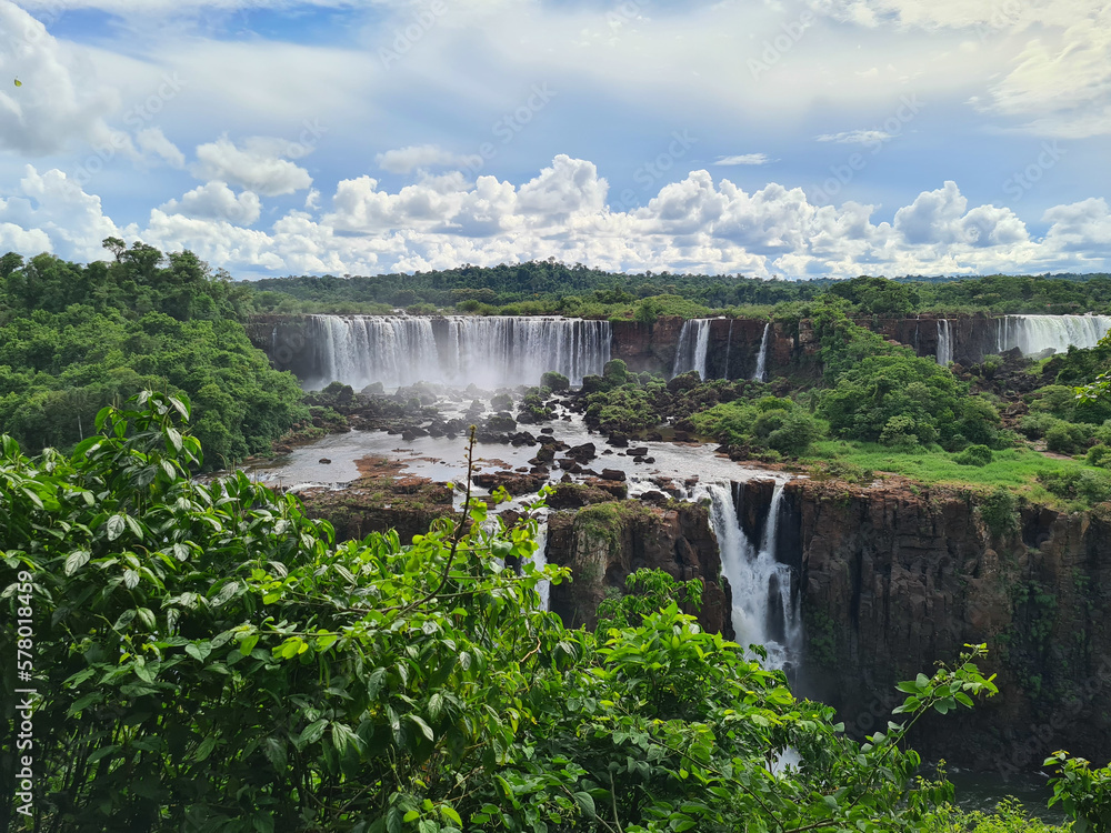 Waterfall cascade in one of the 7 natural wonder of the world. Waterfall surronded by nature with lots of green, blue and white