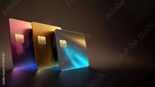Luxury credit cards over dark background. Generative AI illustration photo