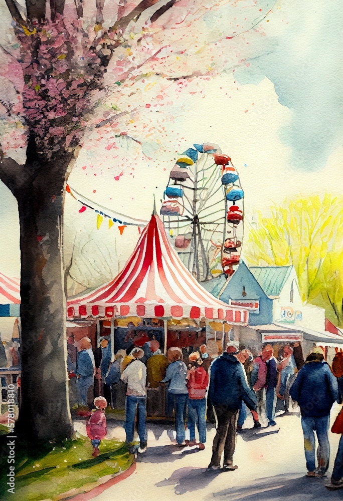 Carnival in the park during spring season. AI Generative Art