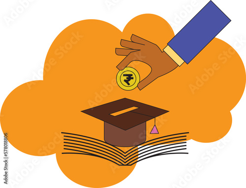 Tuition fee or scholarship icon, loan on education,  money with graduate hat, Education Loan, Indian banking