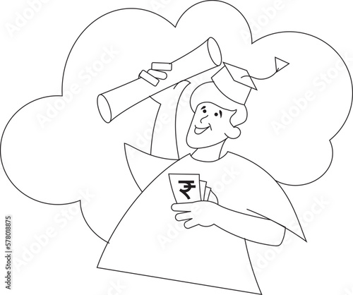 Tuition fee or scholarship icon, loan on education,  money with graduate hat, Education Loan, Indian banking