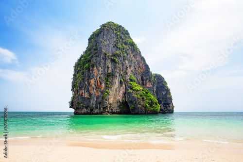 Beautiful view of Phra Nang Beach on a sunny summer day in Krabi, Thailand.