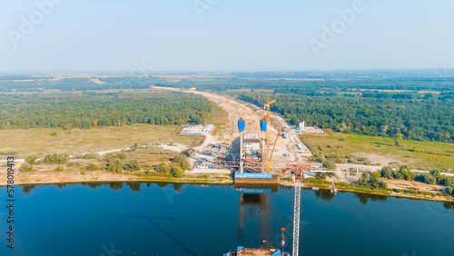 Murom, Russia. Construction of a bridge across the Oka River. Highway M-12 Moscow-Nizhny-Novgorod-Kazan, Aerial View