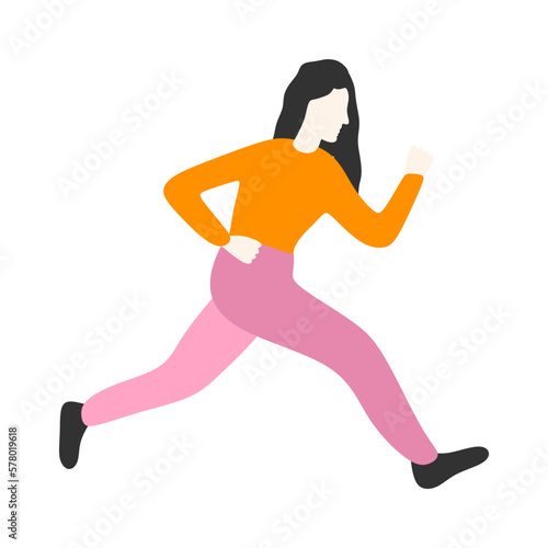 Young woman running. Active healthy lifestyle concept. A female jogger in flat style illustration isolated on white background. vector illustration