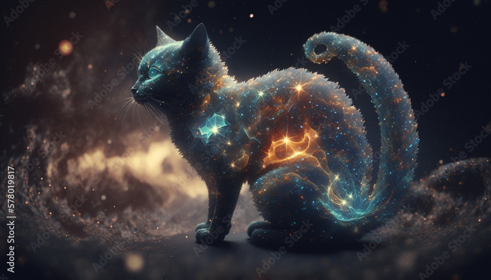 Galaxy in the shape of a cat. Generative AI