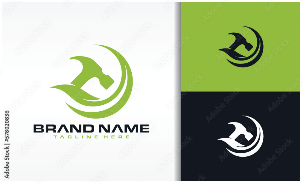 Hammer and nature leaf logo Hammer and nature leaf logo